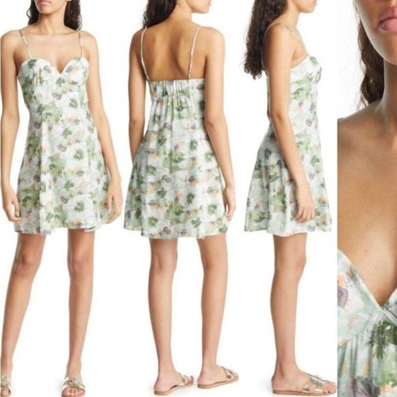En Saison x Anthropologie Lario Floral Sweetheart Mini Dress L Green Pastel - Picture 3 of 9